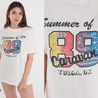 Summer of 89 Caravan Shirt 80s Tulsa Oklahoma T-Shirt 1989 Get Ready To Git Off Rock n Ross Mothers Chances Graphic Tee Vintage 1980s Large 