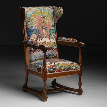 Reclining Armchair in Pierre Frey Embroidered Linen