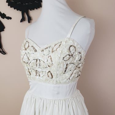 Vintage 1960's White Maxi Dress / 70s Formal Cocktail Wedding Dress XXS 