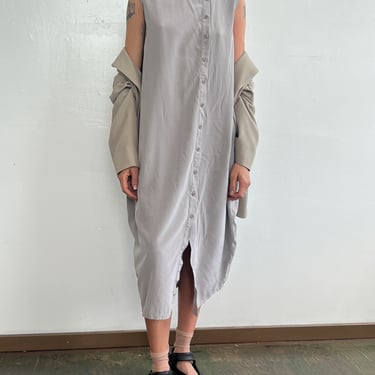 Silver Silk Asymmetric Buttoned Dress (L)