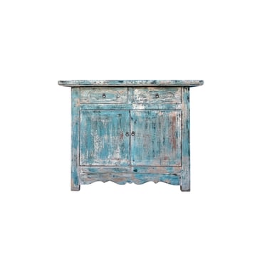 Distressed Light Bright Blue Doors Credenza Sideboard Console Table ws4380E 