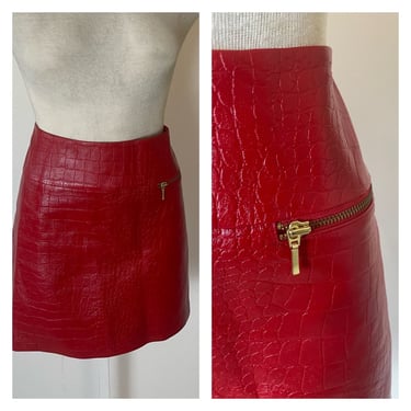 Vintage Red Leather Mini Skirt 1980s 1990s 