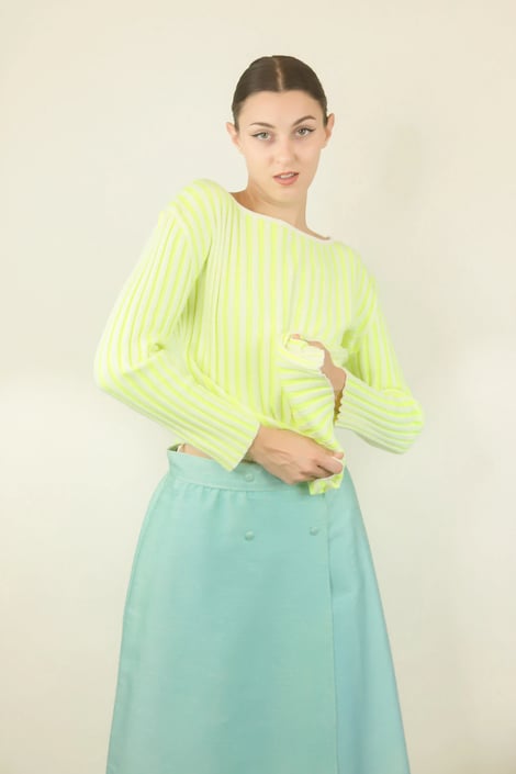 Courreges c. 1980's Neon Yellow Striped sweater 