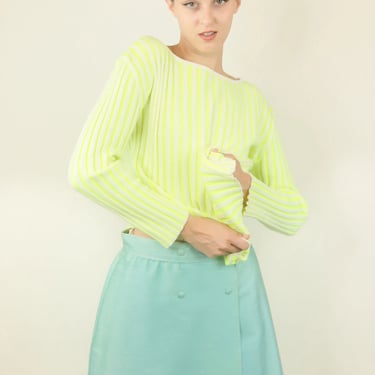 Courreges c. 1980's Neon Yellow Striped sweater 