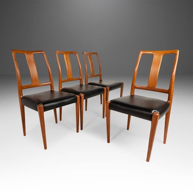 Set of Four (4) Teak Dining Chair by D-SCAN Newly Upholstered in Black Vinyl, c. 1970's 