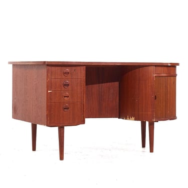 Kai Kristiansen Mid Century Danish Teak Tambour Writing Desk - mcm 