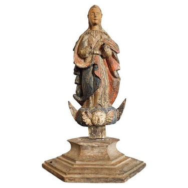 17th/18th Century European Carved Gessoed Polychromed Madonna of the Immaculate Conception Santo Altar Figure 