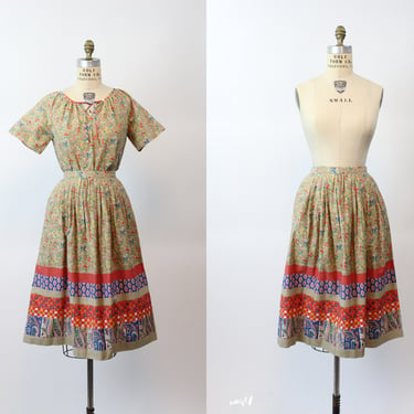 1960s FRENCH cotton PEASANT blouse and skirt SET xs | new spring summer 