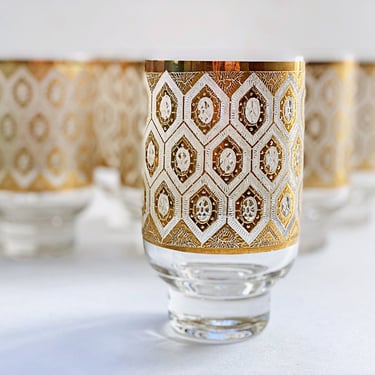 Sets of 4 Culver gold glasses footed highball cocktail glasses Mid century modern barware tumblers Glam vintage boho bar decor 