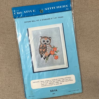 vintage crewel owl kit Vogart boho embroidery craft kit new old stock 