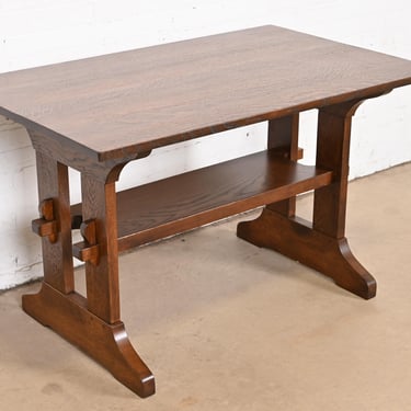 Gustav Stickley Mission Oak Arts & Crafts Trestle Library Table or Writing Desk, Newly Refinished