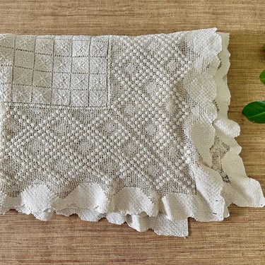 Antique Crocheted Tablecloth - Cream Color - Hand Made - Wedding/Bridal Shower Decor 