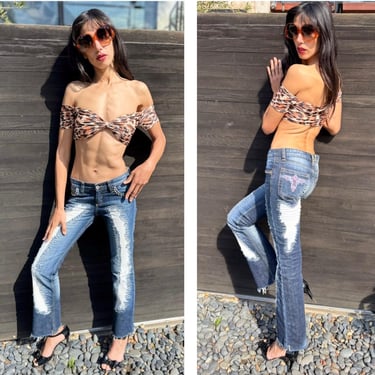 insane Y2K Low waist Embellished Denim Jeans Hip Huggers s-25/26 