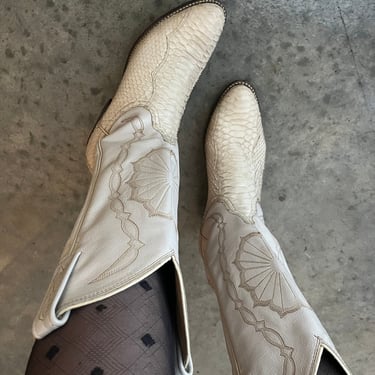 VTG 80s Dan Post Ivory Cowboy Boots 