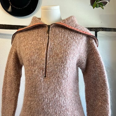 Free People Y2K Pink Fuzzy Wool Made in India Zip Up Pullover Sweater Size Small 