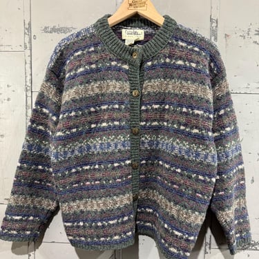 Vintage Eddie Bauer Striped Cardigan Sweater with Metal Buttons Wool Warm Cozy 