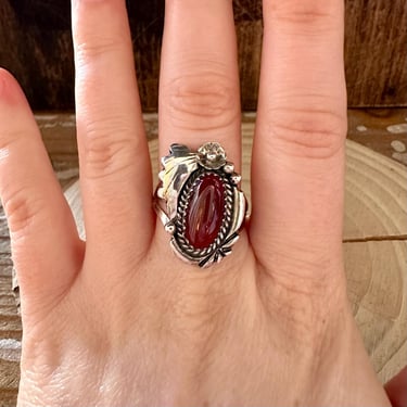 VINTAGE CARNELIAN Sterling Silver Ring | Navajo Native American Southwestern Jewelry | Floral Design | Size 9 1/2 