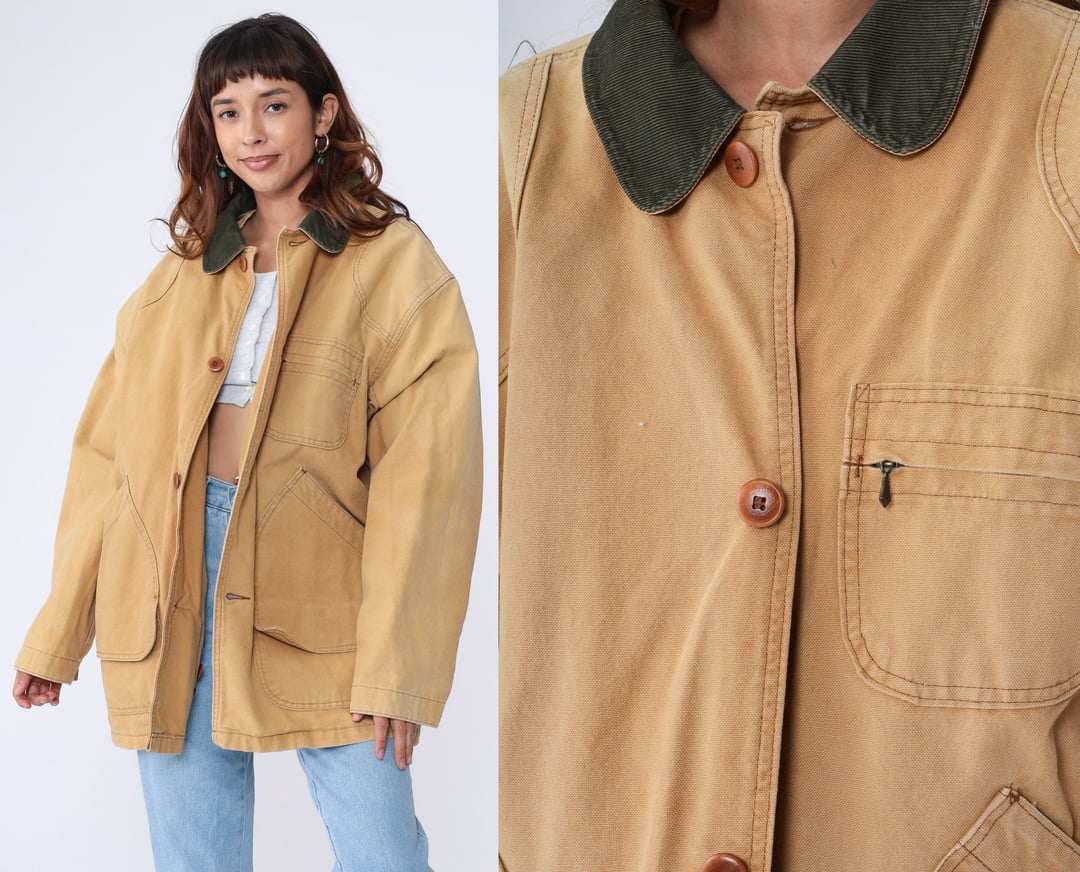 LL Bean Chore Coat 90s Work Wear Jacket Tan CORDUROY Shop Exile Tucson AZ