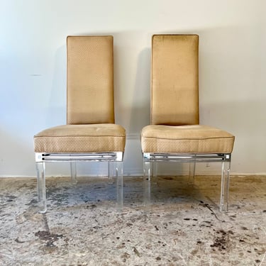 Vintage 70s Mid Century Charles Hollis Jones Style Lucite Dining Chairs Set of Four 