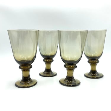 Vintage Libbey Flare Mocha Water Goblets, Set of 4, Brown, Tawny, Stemmed, Spool Design Wine Glass, Goblet, Glasses, Retro Glassware 