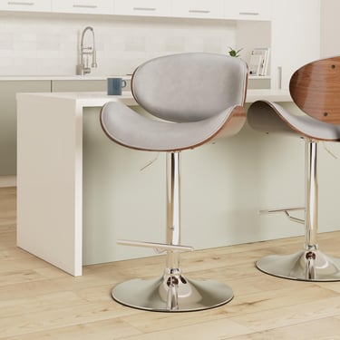 Marana Bentwood Adjustable Swivel Bar Stool Grey Vegan Leather (Set of 2) FFW258-671