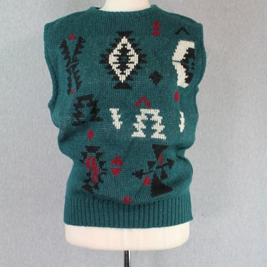 1980s-90s Southwestern Sweater Vest || Navajo || Green and Red || Size M-L 