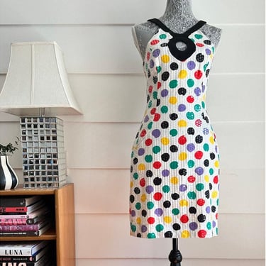 Polka Dot and Sequin Cocktail Dress by Oleg Cassini 80s Mini Dress 