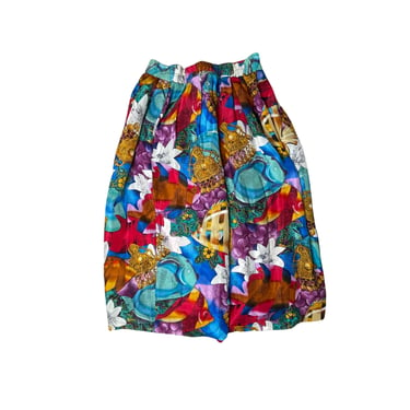 Vintage 90's Rafaella Silk Blue Colorful Tropical Fish Pleated Midi Skirt, Size L 