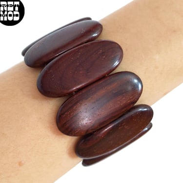 Deadstock Vintage 70s Wood Ovals Beaded Stretch Bracelet 