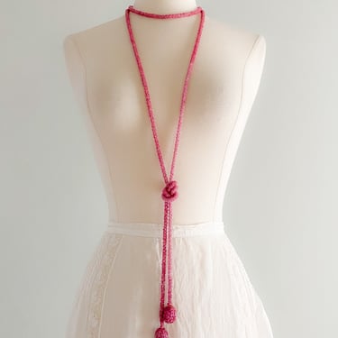 1920's Pink Beaded Lariat Necklace