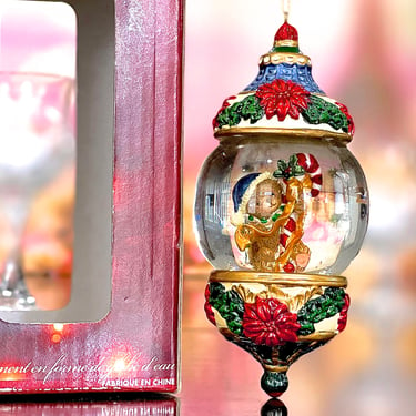 VINTAGE: 1990s - Signature Glass Water Globe Bear Ornament in Box - Kirkland Christmas Ornament - Christmas Holiday 