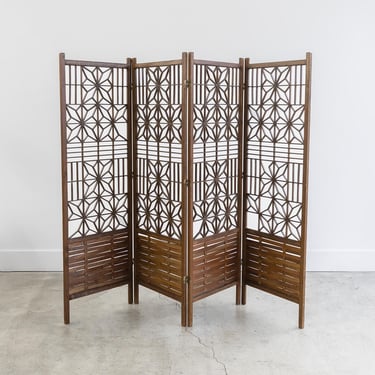 Japanese Mid-Century Modern Teak Shoji Six-Panel Folding Room Divider | Kumiko | 1960 
