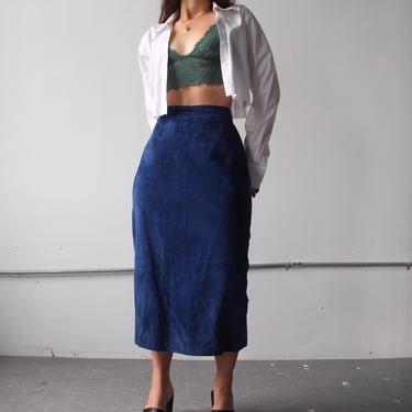 Vintage Cobalt Suede Midi Skirt - W28