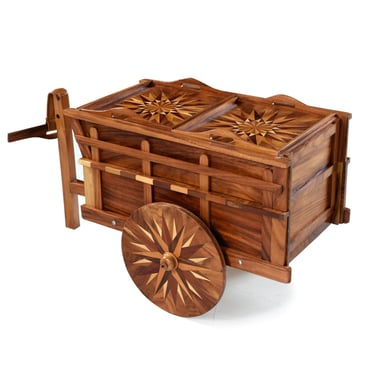 Handcrafted Costa Rican Oxcart Wagon Bar Cart with Intricate Wood Inlay Marquetry 