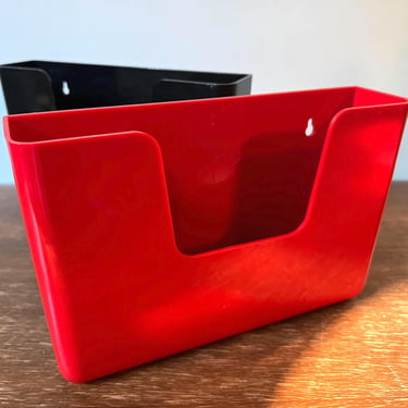 Vintage MCM Interdesign Plastic File Organizers with Magnet Back | Red & Black | Set of 2 | Office Storage Fridge Locker Mail Organizer 