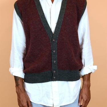 Vintage Wool Blend Dad Sweater Vest | 70s 80s Unisex XL Oversize 