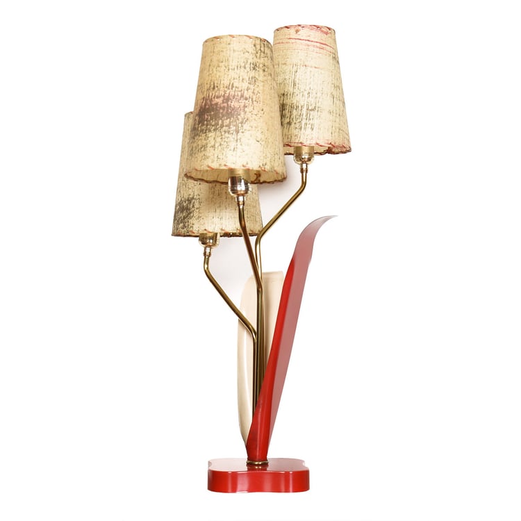 MCM Red Metal Table Lamp with Leaves + &#8216;Petals&#8217;
