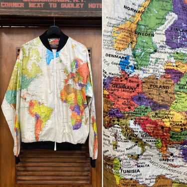 Vintage 1990’s World Map “Paper” Tyvek Bomber Jacket, 90’s Paper Jacket, 90’s Grunge Style, 90’s Bomber Jacket, Vintage Clothing 