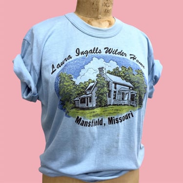 Vintage Souvenir Tee Retro 1980s Laura Ingalls Wilder Home + Mansfield, Missouri + Little House on the Prairie + Author + Bookwork + TShirt 
