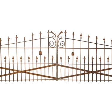 Reclaimed 117 in. W Spear and  Bar Wrought Iron Double Driveway  Gates