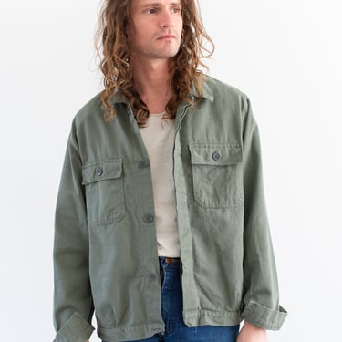 Vintage Sage Green Two Pocket Jacket | Unisex Cotton Canvas Utility Work | Made in Italy | L | IT523 