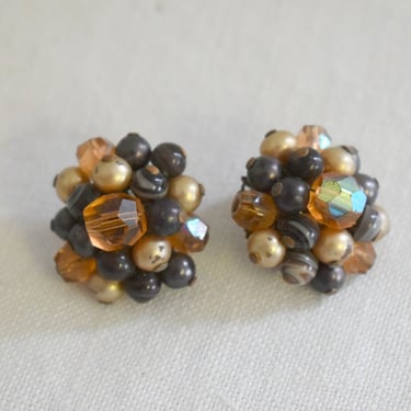 1960s Bead Cluster Clip Earrings 