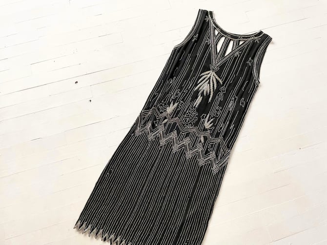 1980s does 1920s Beaded Silk Flapper Dress 