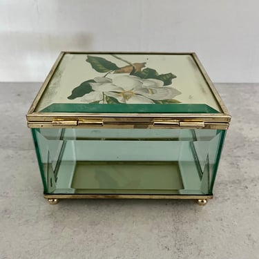 Glass Vanity Box with Magnolias 