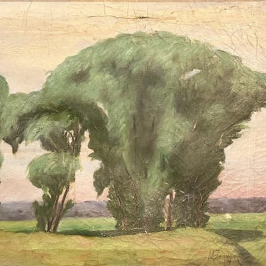 Early 1900s Tonalist Painting of Trees in a Landscape - Date 1919 - Signed 