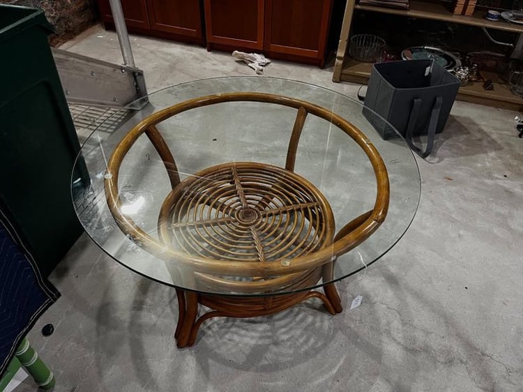 Glass top bamboo coffee table. 36” x 18.5” 