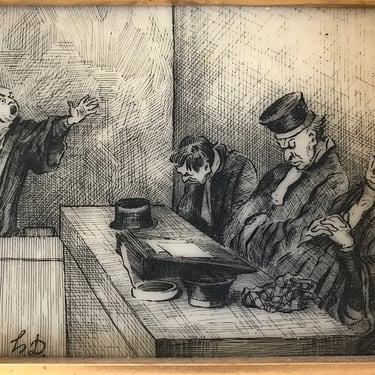 Etched resin engraving plate Honoré Daumier  Court Scene 
