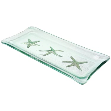 Kiln-Formed Art Glass Tray with White Gold Starfish 