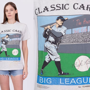 90s Babe Ruth Baseball Classic Cards T Shirt - Unisex Medium | Vintage NY Yankees MLB Collectible Graphic Tee 