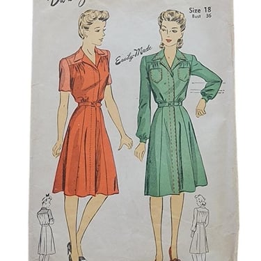 Vintage 40s Sewing Pattern ORIGINAL: Shirtwaist Dress DuBarry 5469 Bust 36 